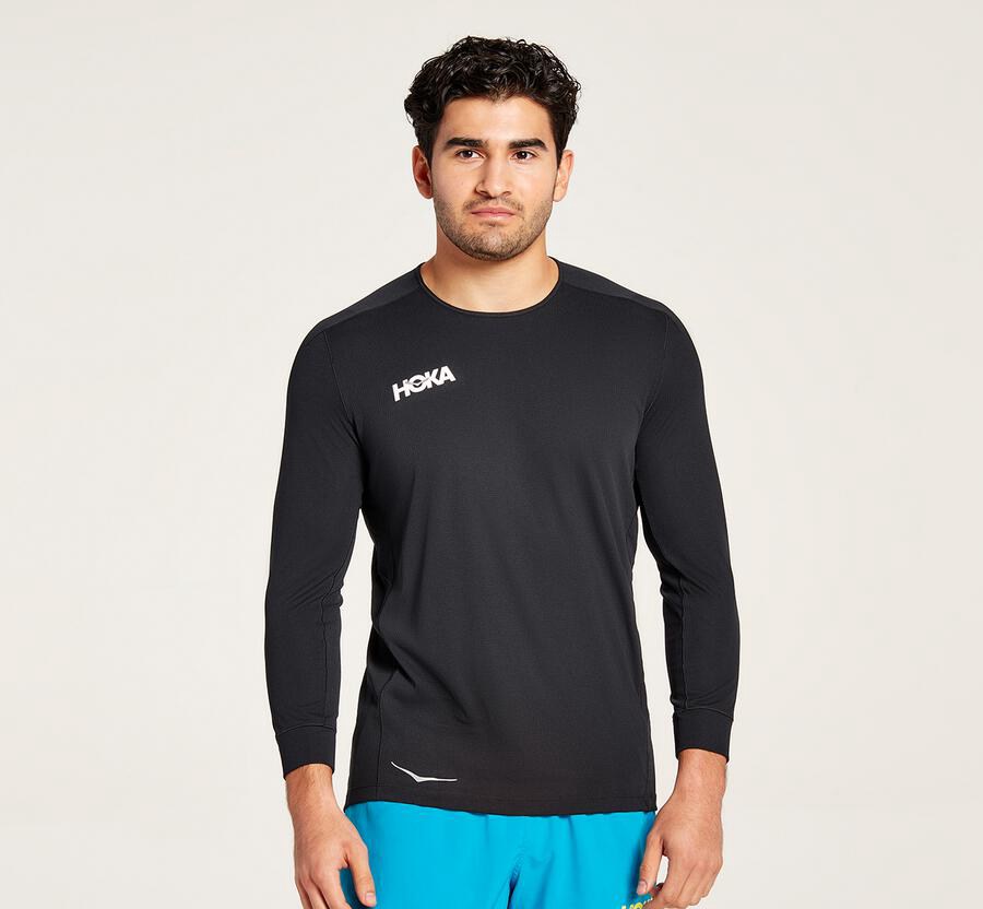 Hoka One One Performance 3/4 Sleeve Top Herr - Svarta - SRLFT-4017